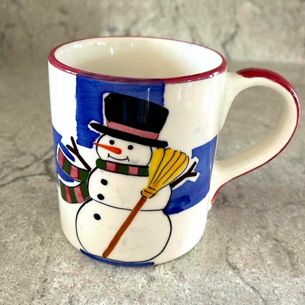 Vintage Snowman Checkered Coffee Mug Cup 10oz